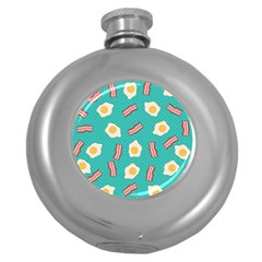 Bacon And Egg Pop Art Pattern Round Hip Flask (5 Oz) by Valentinaart