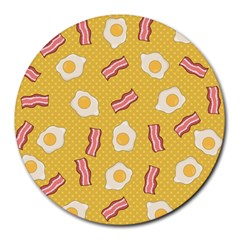 Bacon And Egg Pop Art Pattern Round Mousepads by Valentinaart