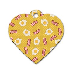 Bacon And Egg Pop Art Pattern Dog Tag Heart (one Side) by Valentinaart