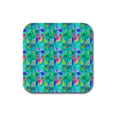 Garden Quilt Painting With Hydrangea And Blues Rubber Coaster (square)  by myrubiogarden