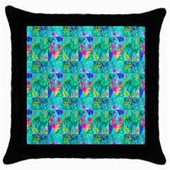 Garden Quilt Painting With Hydrangea And Blues Throw Pillow Case (black) by myrubiogarden