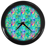 Garden Quilt Painting With Hydrangea And Blues Wall Clock (Black) Front