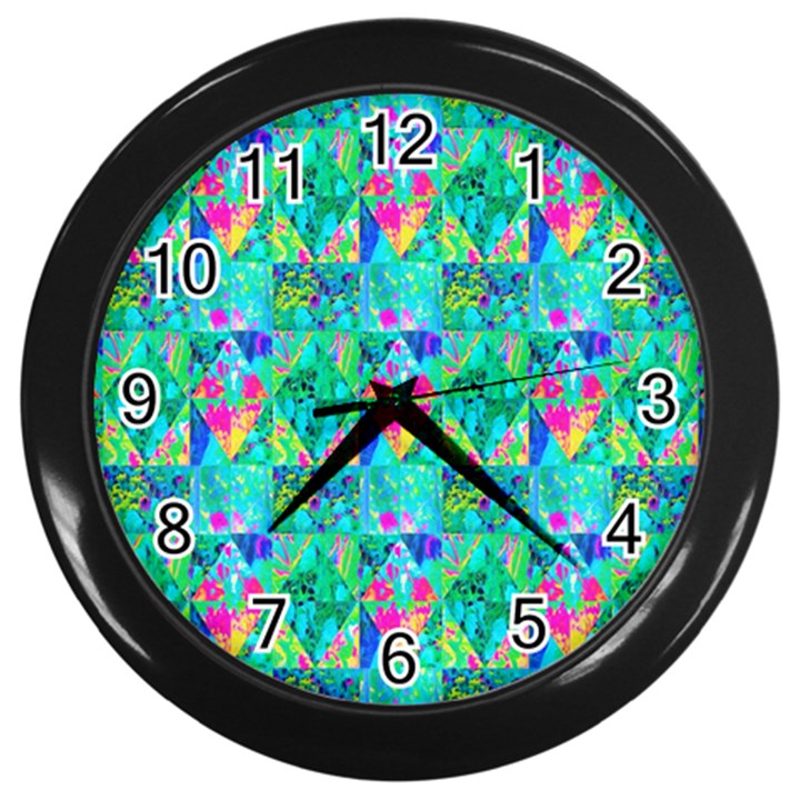 Garden Quilt Painting With Hydrangea And Blues Wall Clock (Black)