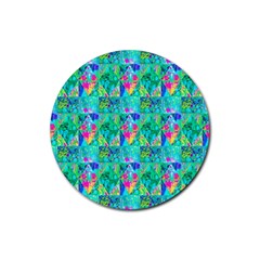 Garden Quilt Painting With Hydrangea And Blues Rubber Coaster (round)  by myrubiogarden