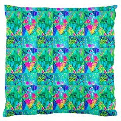 Garden Quilt Painting With Hydrangea And Blues Large Cushion Case (two Sides) by myrubiogarden