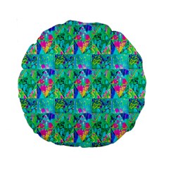 Garden Quilt Painting With Hydrangea And Blues Standard 15  Premium Round Cushions by myrubiogarden