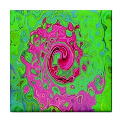 Groovy Abstract Green And Red Lava Liquid Swirl Tile Coasters by myrubiogarden