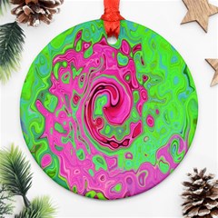 Groovy Abstract Green And Red Lava Liquid Swirl Ornament (round) by myrubiogarden