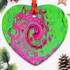 Groovy Abstract Green And Red Lava Liquid Swirl Ornament (heart)