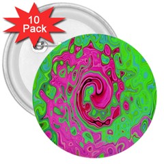 Groovy Abstract Green And Red Lava Liquid Swirl 3  Buttons (10 Pack)  by myrubiogarden