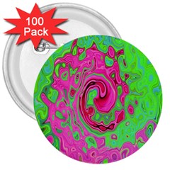 Groovy Abstract Green And Red Lava Liquid Swirl 3  Buttons (100 Pack)  by myrubiogarden