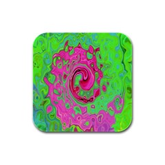 Groovy Abstract Green And Red Lava Liquid Swirl Rubber Square Coaster (4 Pack)  by myrubiogarden