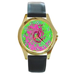 Groovy Abstract Green And Red Lava Liquid Swirl Round Gold Metal Watch by myrubiogarden