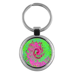 Groovy Abstract Green And Red Lava Liquid Swirl Key Chains (round)  by myrubiogarden