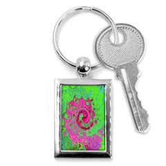 Groovy Abstract Green And Red Lava Liquid Swirl Key Chains (rectangle)  by myrubiogarden