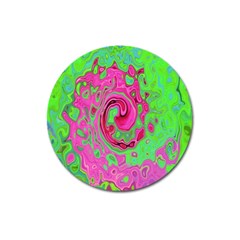 Groovy Abstract Green And Red Lava Liquid Swirl Magnet 3  (round) by myrubiogarden