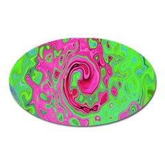 Groovy Abstract Green And Red Lava Liquid Swirl Oval Magnet by myrubiogarden