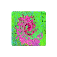 Groovy Abstract Green And Red Lava Liquid Swirl Square Magnet by myrubiogarden