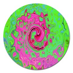 Groovy Abstract Green And Red Lava Liquid Swirl Magnet 5  (round) by myrubiogarden