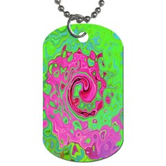 Groovy Abstract Green And Red Lava Liquid Swirl Dog Tag (one Side) by myrubiogarden