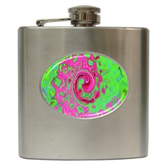 Groovy Abstract Green And Red Lava Liquid Swirl Hip Flask (6 Oz) by myrubiogarden