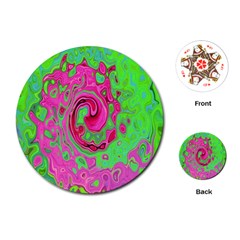 Groovy Abstract Green And Red Lava Liquid Swirl Playing Cards (round)