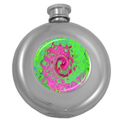 Groovy Abstract Green And Red Lava Liquid Swirl Round Hip Flask (5 Oz) by myrubiogarden