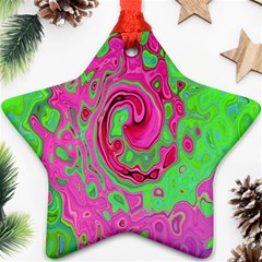 Groovy Abstract Green And Red Lava Liquid Swirl Star Ornament (two Sides) by myrubiogarden