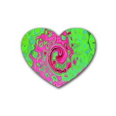 Groovy Abstract Green And Red Lava Liquid Swirl Rubber Coaster (heart)  by myrubiogarden