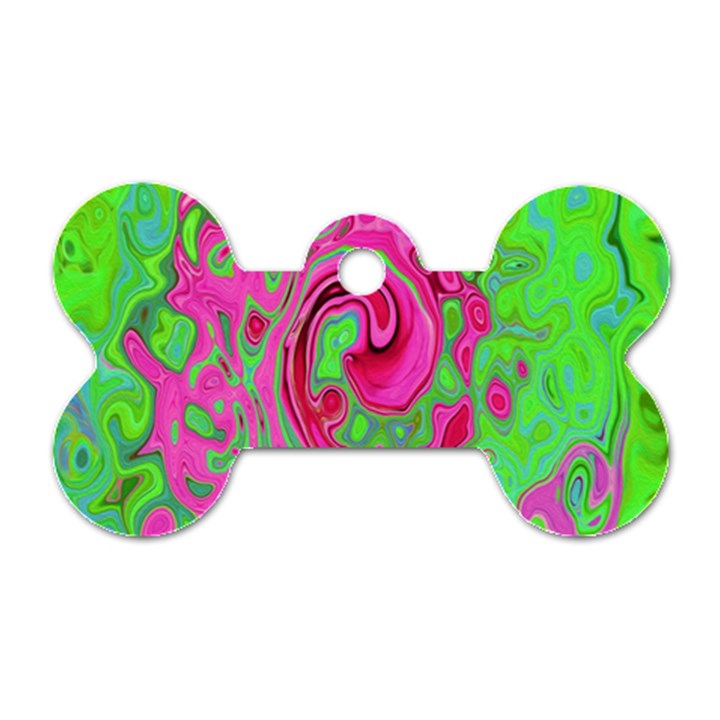 Groovy Abstract Green And Red Lava Liquid Swirl Dog Tag Bone (Two Sides)