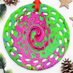 Groovy Abstract Green And Red Lava Liquid Swirl Ornament (round Filigree) by myrubiogarden