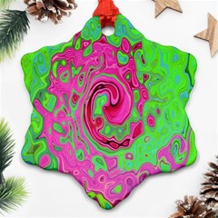 Groovy Abstract Green And Red Lava Liquid Swirl Ornament (snowflake) by myrubiogarden