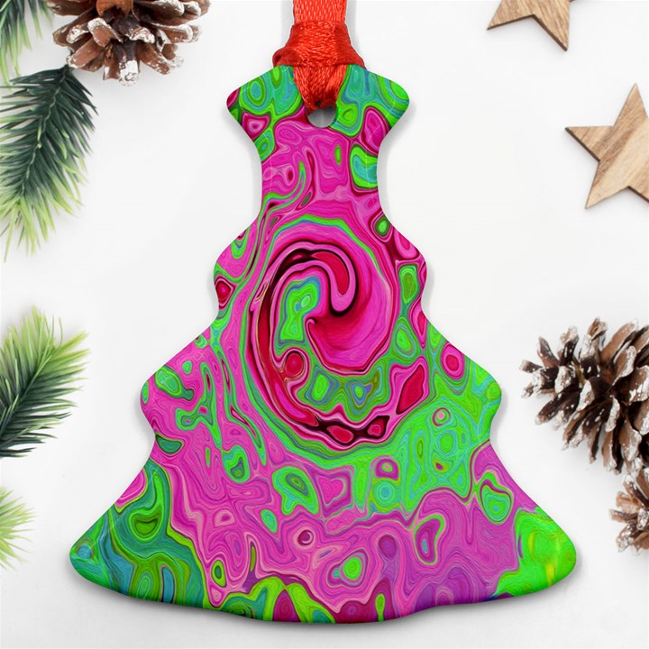 Groovy Abstract Green And Red Lava Liquid Swirl Christmas Tree Ornament (Two Sides)