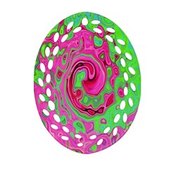 Groovy Abstract Green And Red Lava Liquid Swirl Ornament (oval Filigree)