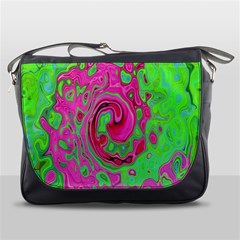 Groovy Abstract Green And Red Lava Liquid Swirl Messenger Bag by myrubiogarden