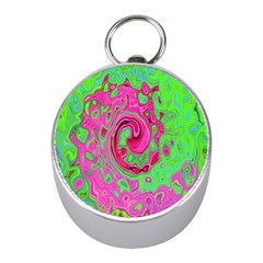 Groovy Abstract Green And Red Lava Liquid Swirl Mini Silver Compasses by myrubiogarden