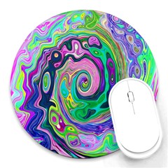 Groovy Abstract Aqua And Navy Lava Liquid Swirl Round Mousepads by myrubiogarden