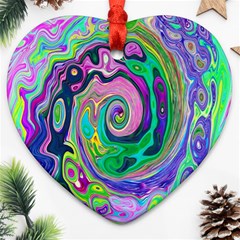 Groovy Abstract Aqua And Navy Lava Liquid Swirl Ornament (heart) by myrubiogarden