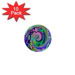 Groovy Abstract Aqua And Navy Lava Liquid Swirl 1  Mini Buttons (10 pack)  Front