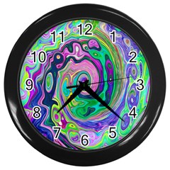 Groovy Abstract Aqua And Navy Lava Liquid Swirl Wall Clock (black) by myrubiogarden