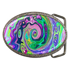 Groovy Abstract Aqua And Navy Lava Liquid Swirl Belt Buckles by myrubiogarden