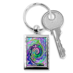 Groovy Abstract Aqua And Navy Lava Liquid Swirl Key Chains (rectangle)  by myrubiogarden