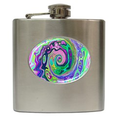 Groovy Abstract Aqua And Navy Lava Liquid Swirl Hip Flask (6 Oz) by myrubiogarden