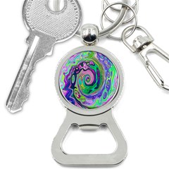 Groovy Abstract Aqua And Navy Lava Liquid Swirl Bottle Opener Key Chains by myrubiogarden