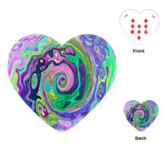 Groovy Abstract Aqua And Navy Lava Liquid Swirl Playing Cards (heart)