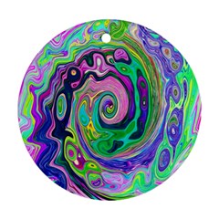 Groovy Abstract Aqua And Navy Lava Liquid Swirl Round Ornament (two Sides) by myrubiogarden