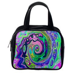 Groovy Abstract Aqua And Navy Lava Liquid Swirl Classic Handbag (one Side) by myrubiogarden