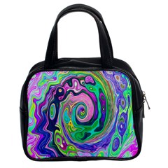 Groovy Abstract Aqua And Navy Lava Liquid Swirl Classic Handbag (two Sides) by myrubiogarden