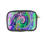 Groovy Abstract Aqua And Navy Lava Liquid Swirl Coin Purse Back