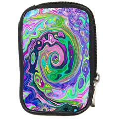 Groovy Abstract Aqua And Navy Lava Liquid Swirl Compact Camera Leather Case by myrubiogarden